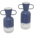 thumbnail image 1 of DecMode 17", 15"H Blue Metal Vase with Handles, Set of 2, 1 of 8