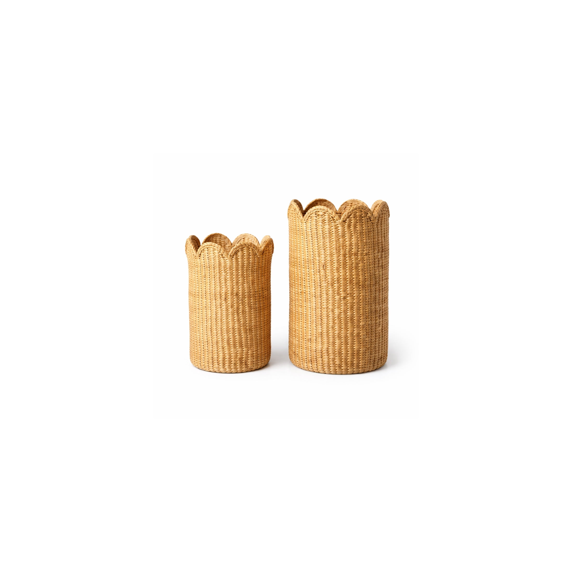 DecMode 17", 19"H Light Brown Rattan Woven Storage Basket with Wavy Edges, 2-Pieces