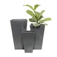 thumbnail image 1 of DecMode 17", 21", 25"H Light Weight Minimalistic Dark Gray Metal Geometric Planter with Tapered Base (3 Count), 1 of 12