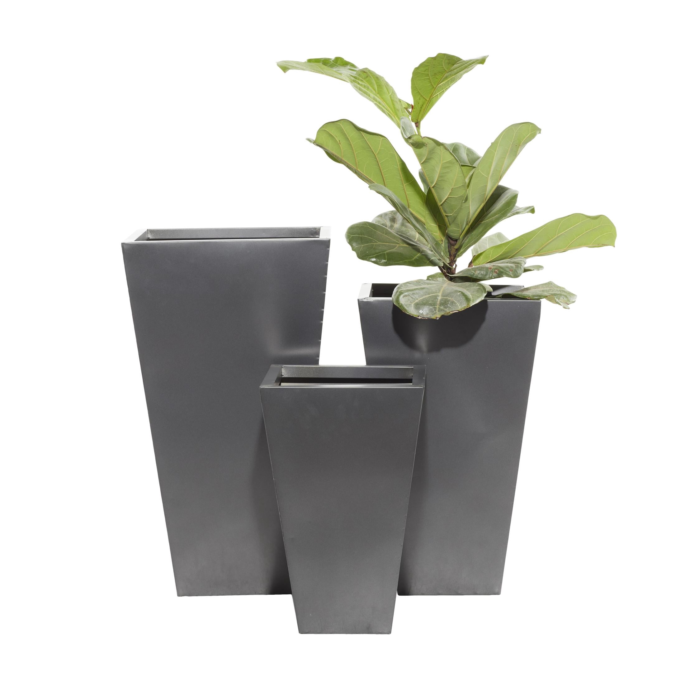 DecMode 17", 21", 25"H Light Weight Dark Gray Metal Geometric Planter with Tapered Base (3 Count)