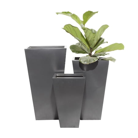 DecMode 17", 21", 25"H Light Weight Dark Gray Metal Geometric Planter with Tapered Base (3 Count)