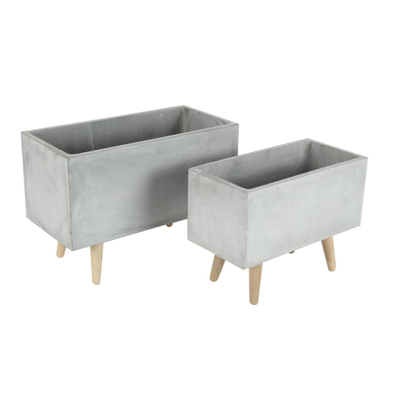 DecMode Fiber Clay Contemporary Planter, White, Set of 3 DecMode Fiber Clay Contemporary Planter, White, Set of 3