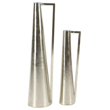 DecMode 17", 22"H Silver Metal Vase with Handles, Set of 2