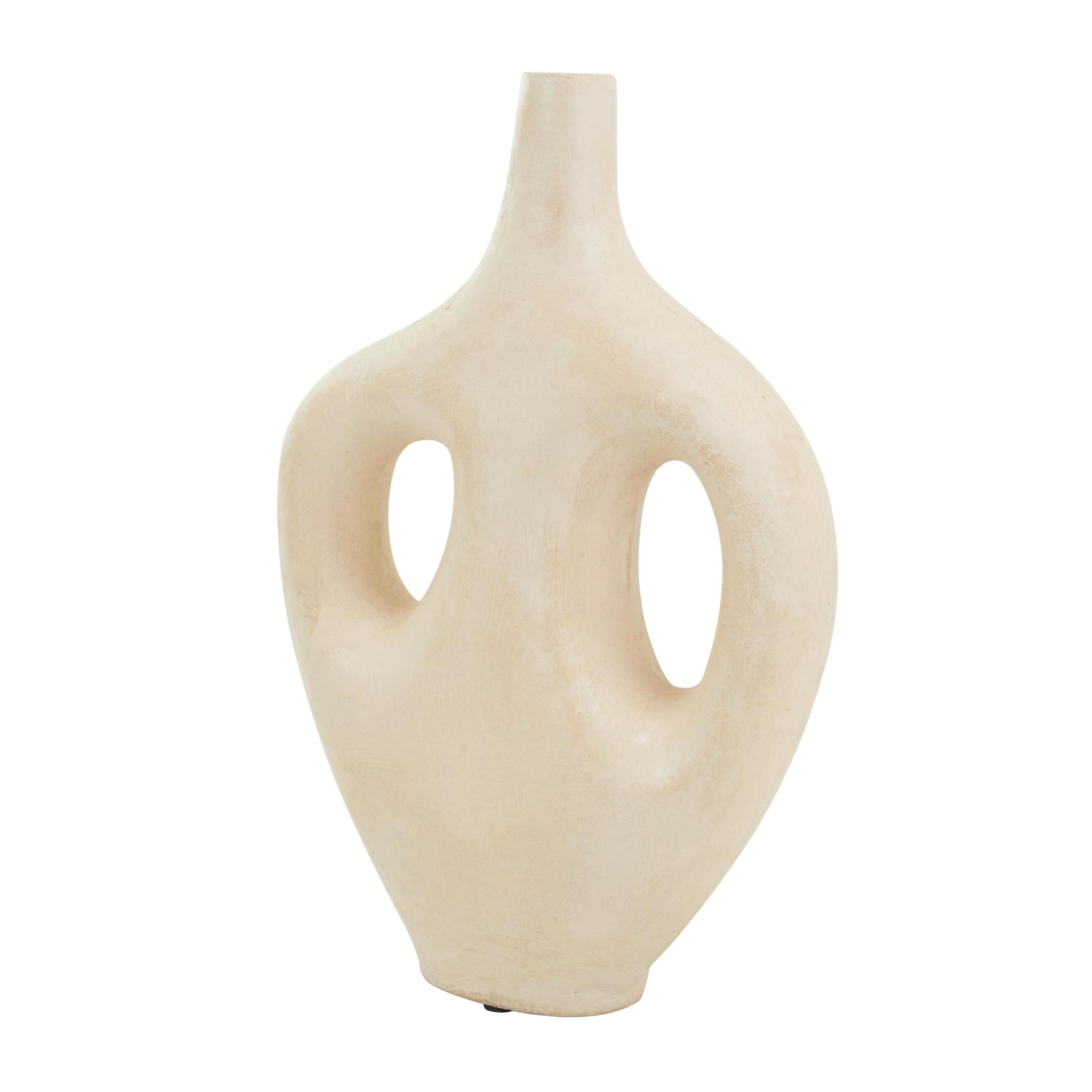 DecMode 17" Abstract Double Handle Beige Paper Mache Vase