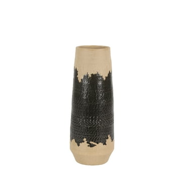 DecMode 17" Black Porcelain Vase with Terracotta Details