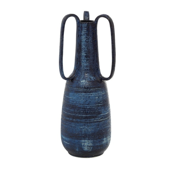 DecMode 17" Blue Ceramic Vase with Handles
