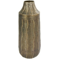 DecMode Brass Metal Snakeskin Inspired Decorative Vase with Dimensional Wavy Accents, 7" x 7" x 17"