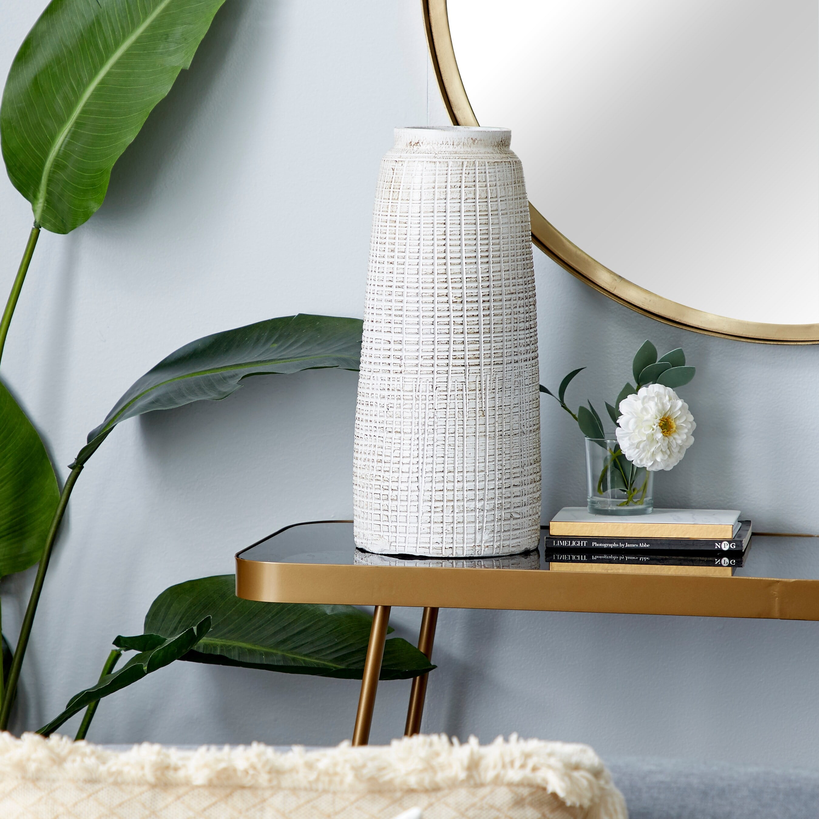 Coastal Charm 17" White Ceramic Textured Vase