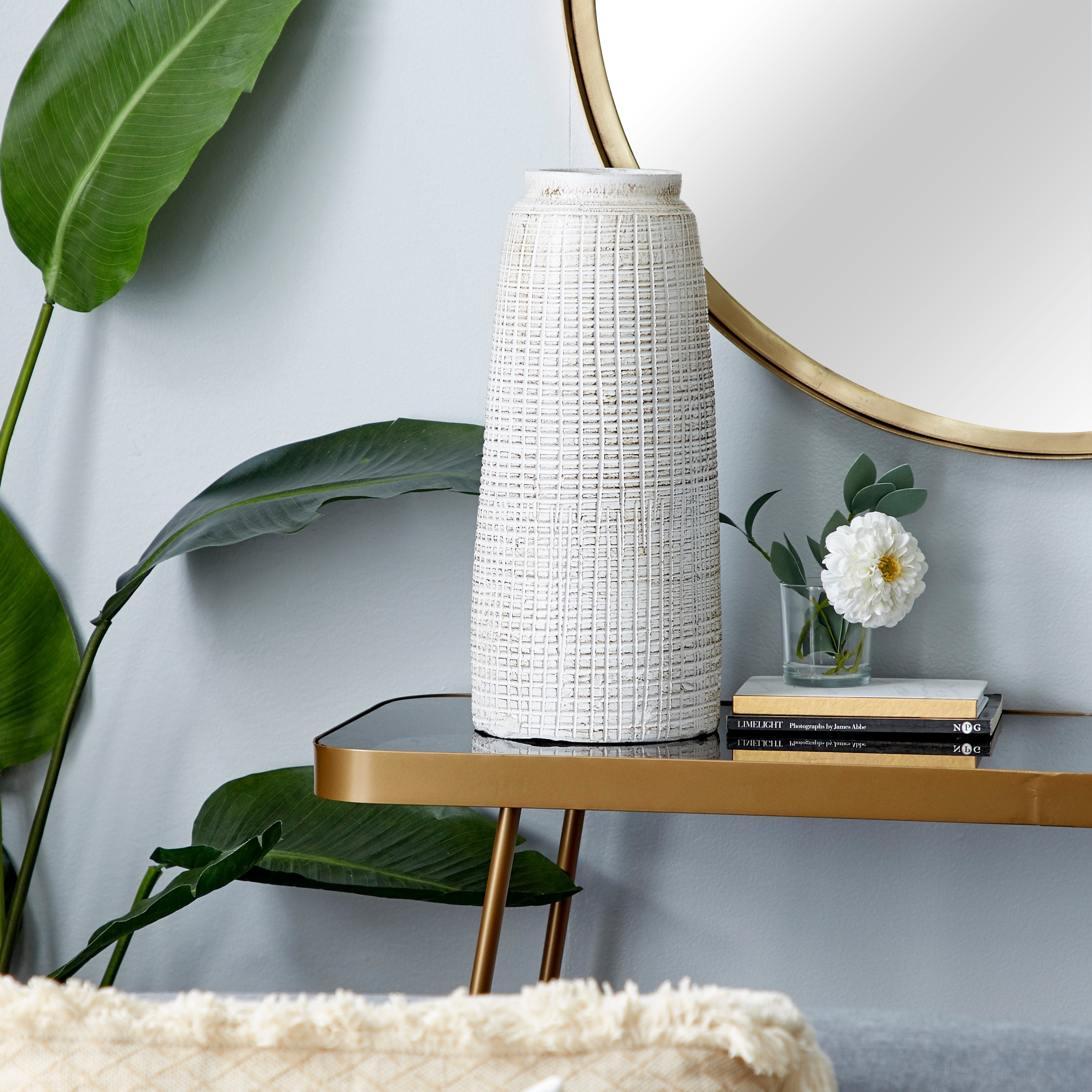 Coastal Charm 17" White Ceramic Textured Vase