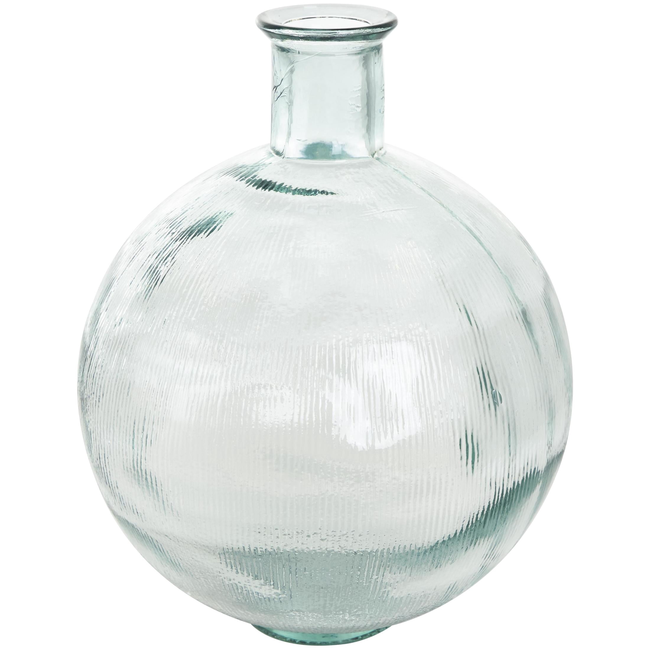 DecMode 17" Handmade Spanish Bottle Neck Ribbed Teal Recycled Glass Vase