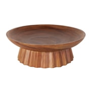 DecMode 17 Handmade Round Brown Teak Wood Decorative Bowl with Concaved Elevated Base