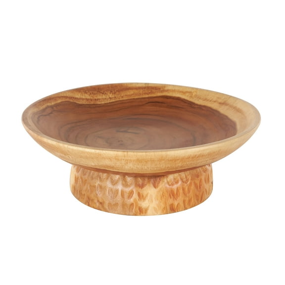 DecMode 17" Handmade Round Brown Wood Decorative Bowl with Elevated Base