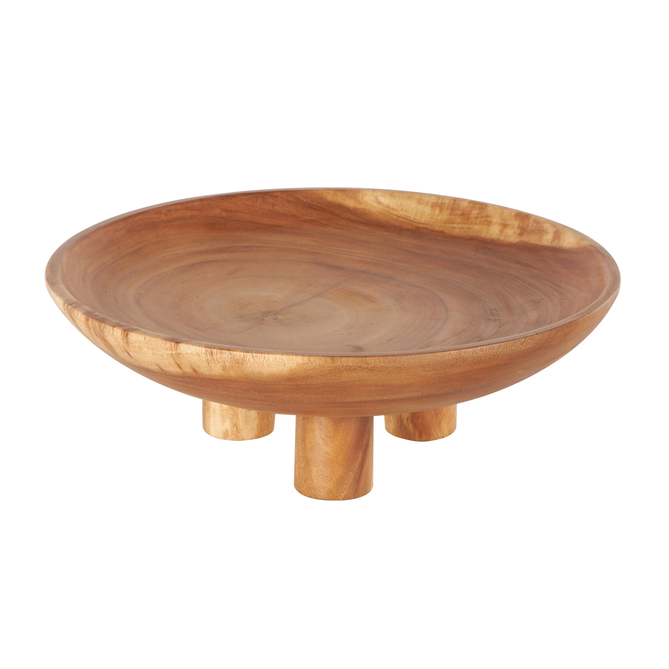 DecMode 17" Handmade Round Round Brown Teak Wood Decorative Bowl with Peg Legs