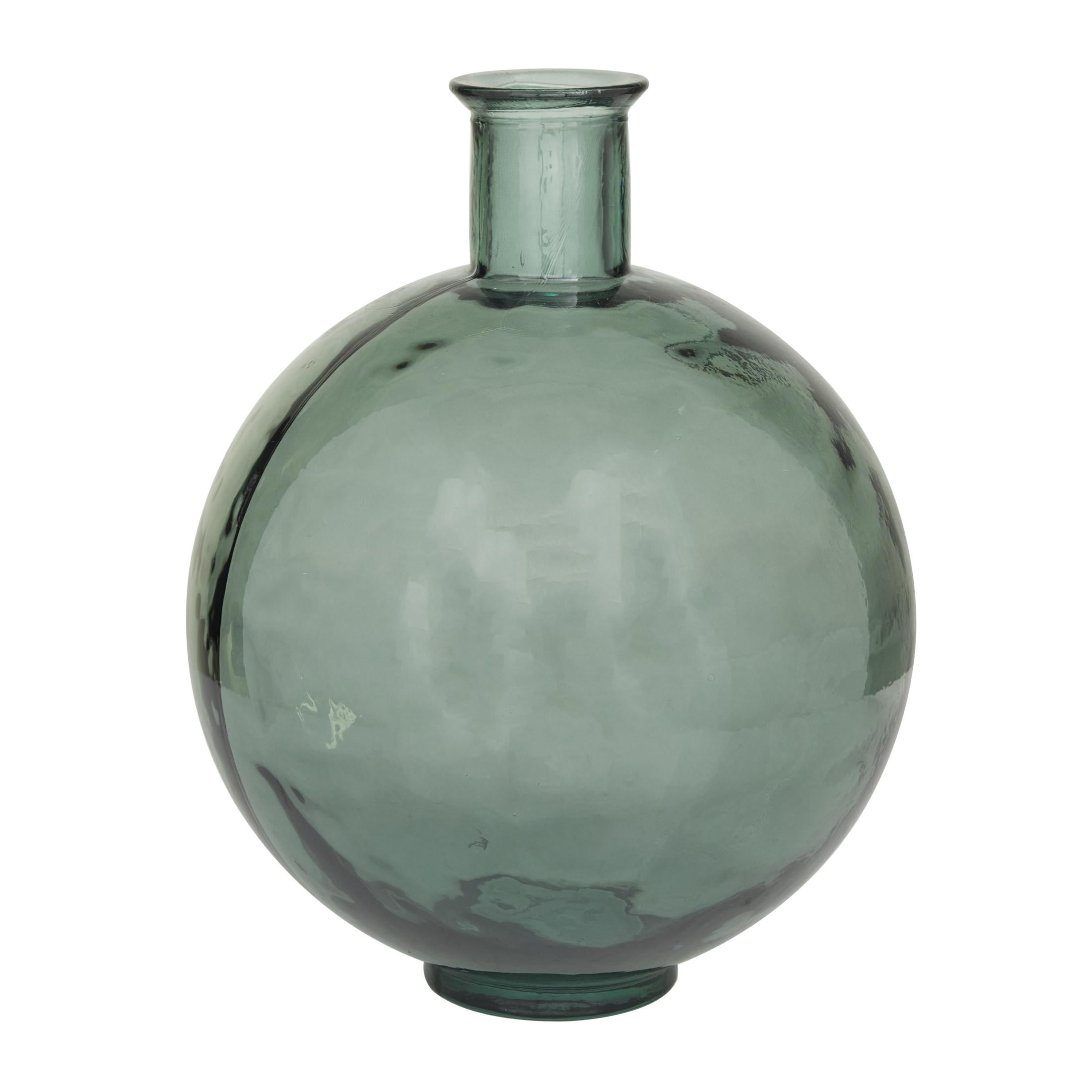 DecMode 17" Handmade Spanish Bottle Neck Green Recycled Glass Vase