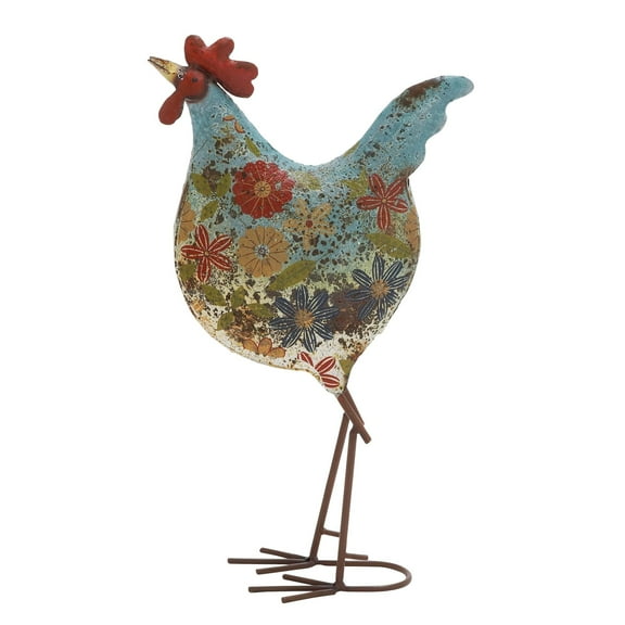 DecMode 17" Indoor Outdoor Distressed Standing Rooster Garden Sculpture with U Shaped Feet