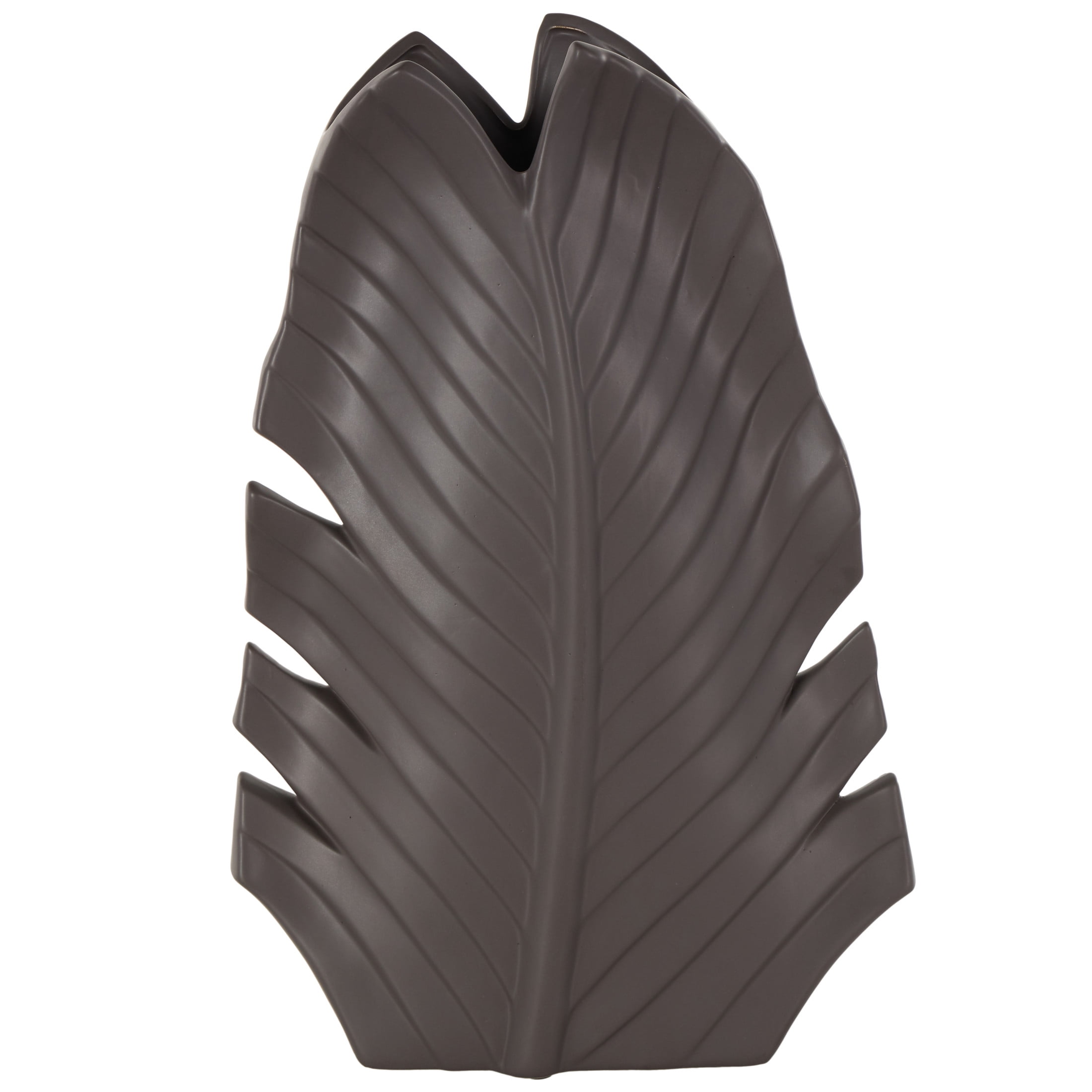 DecMode 17" Palm Tree Curved Leaf Black Ceramic Vase