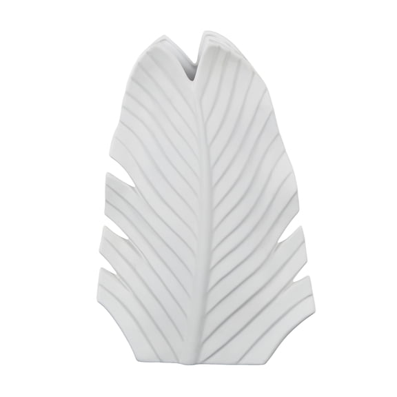 DecMode 17" Palm Tree Curved Leaf White Ceramic Vase