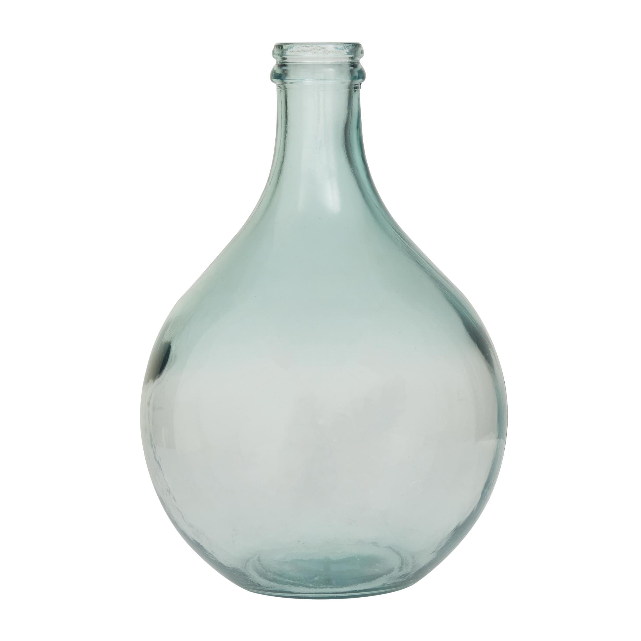 DecMode Teal Recycled Glass Handmade Spanish Bottle Neck Decorative Vase, 11" x 11" x 17"