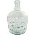 thumbnail image 1 of DecMode 17" Handmade Spanish Bottle Neck Teal Recycled Glass Vase with Cabernet Typography and Scrolled Emblem, 1 of 13