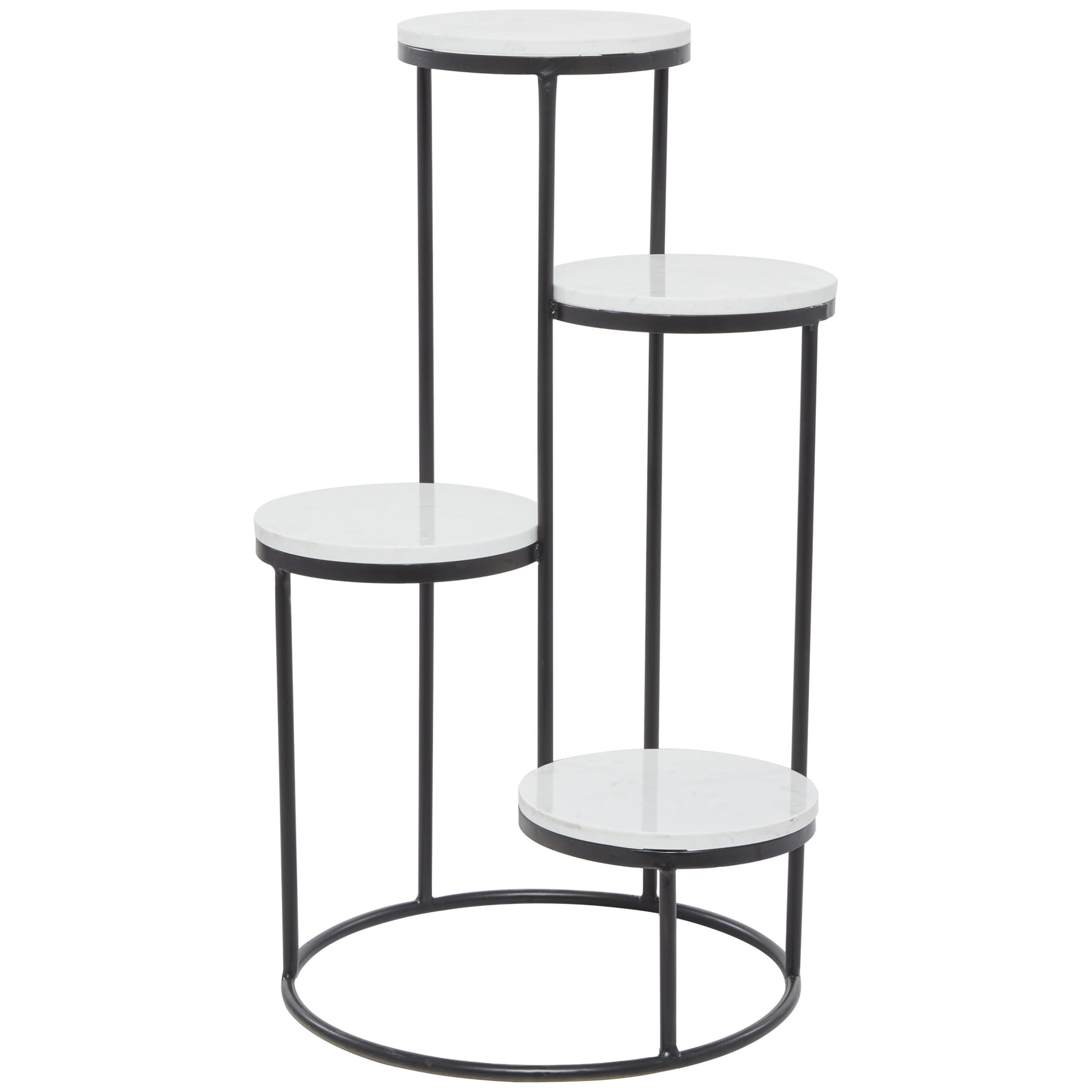 DecMode 17" x 17" x 31" 4 Tier White Marble Plantstand with Black Base