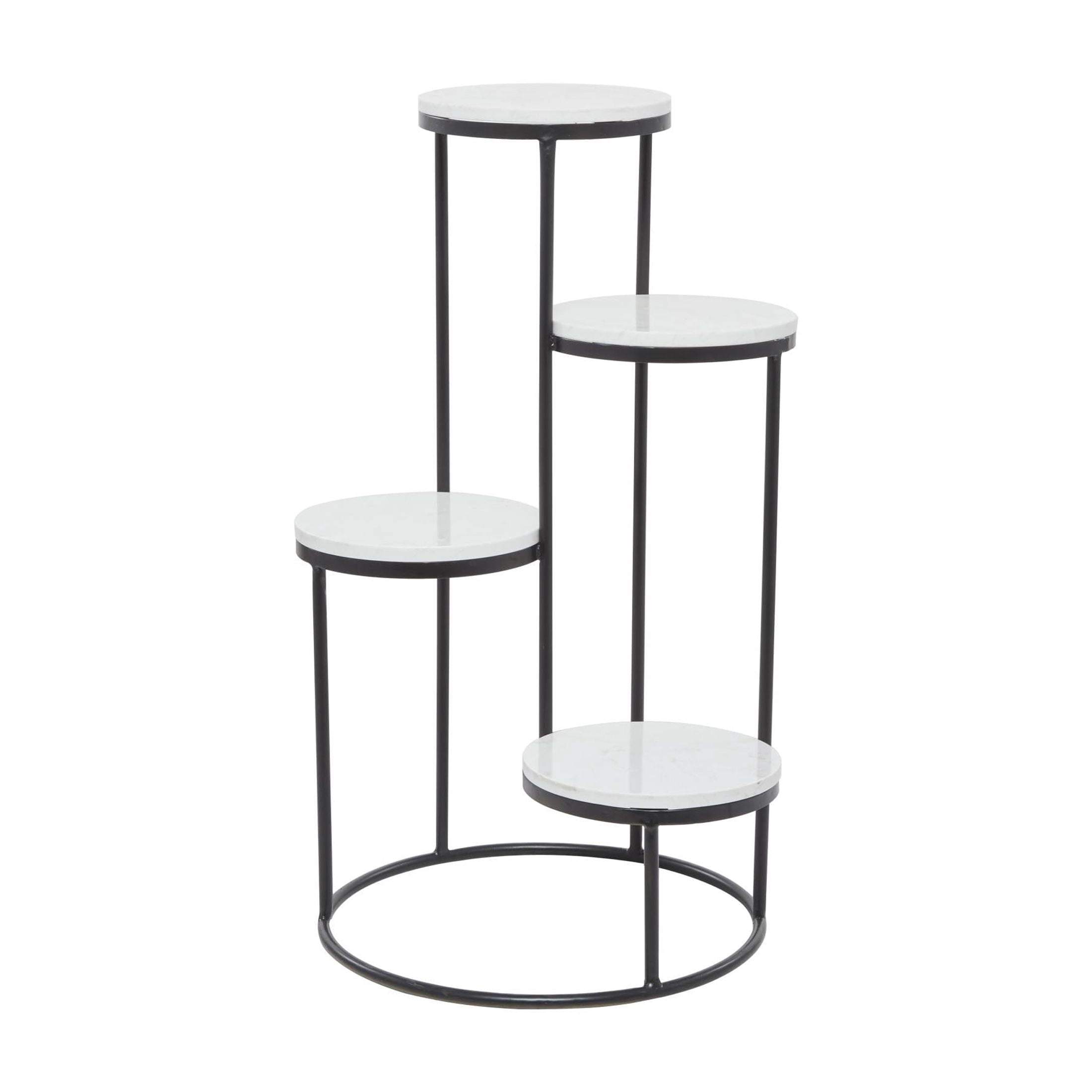 DecMode 17" x 17" x 31" 4 Tier White Marble  Plantstand with Black Base