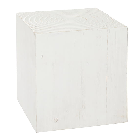 DecMode 17" x 19" White Wood Intricately Carved Accent Table, 1-Piece