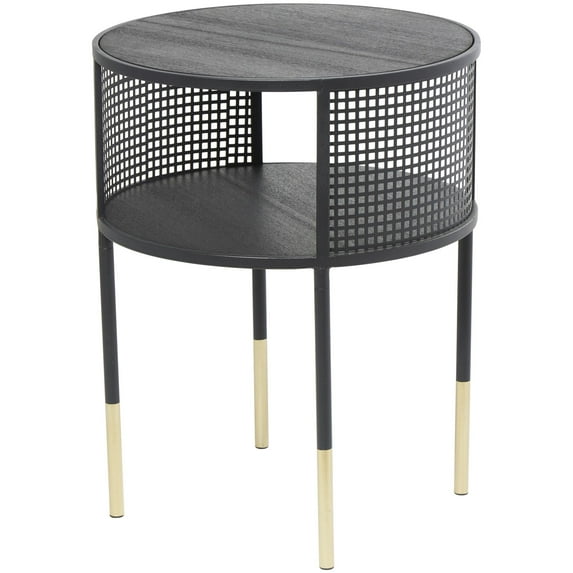 DecMode 17" x 21" Black Metal Open Grid Frame Geometric Accent Table with Gold Legs, 1-Piece