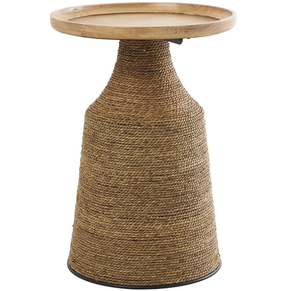 DecMode 17" x 24" Brown Dried Plant Handmade Wrapped Accent Table with Wood Tabletop, 1-Piece