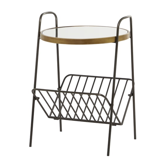 DecMode 17" x 24" Gold Metal 1 Shelf Accent Table with Mirrored Glass Top, 1-Piece