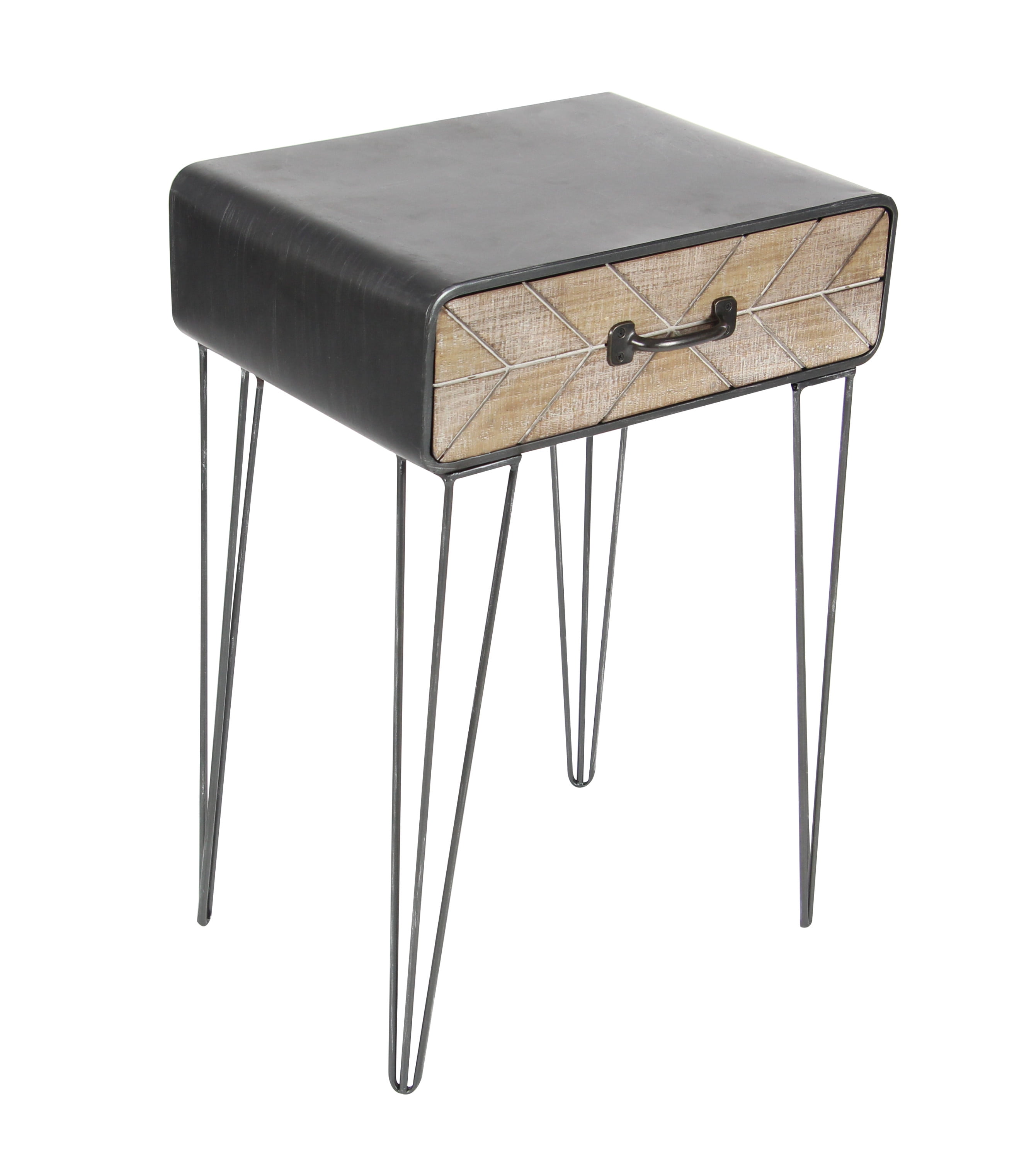 Black and Beige Metal Wood Accent Table with Drawer