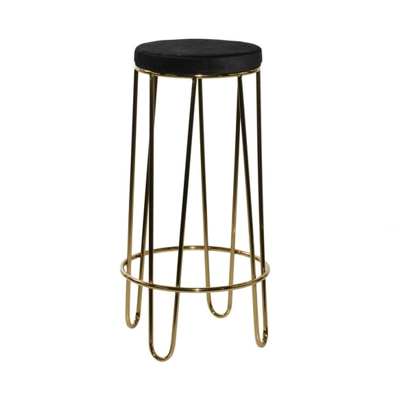 DecMode 17" x 31" Gold Metal Bar Stool with Black Upholstered Seat, 1-Piece