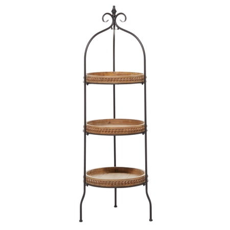 DecMode 17" x 51" Brown Metal Arched 3-Tier Shelving Unit with Scroll Top, 1-Piece