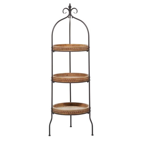 DecMode 17" x 51" Brown Metal Arched 3-Tier Shelving Unit with Scroll Top, 1-Piece