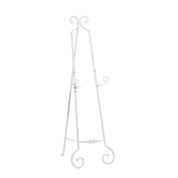 DecMode 17" x 52" White Metal Tall Adjustable Floor 3 Tier Scroll Easel, 1-Piece
