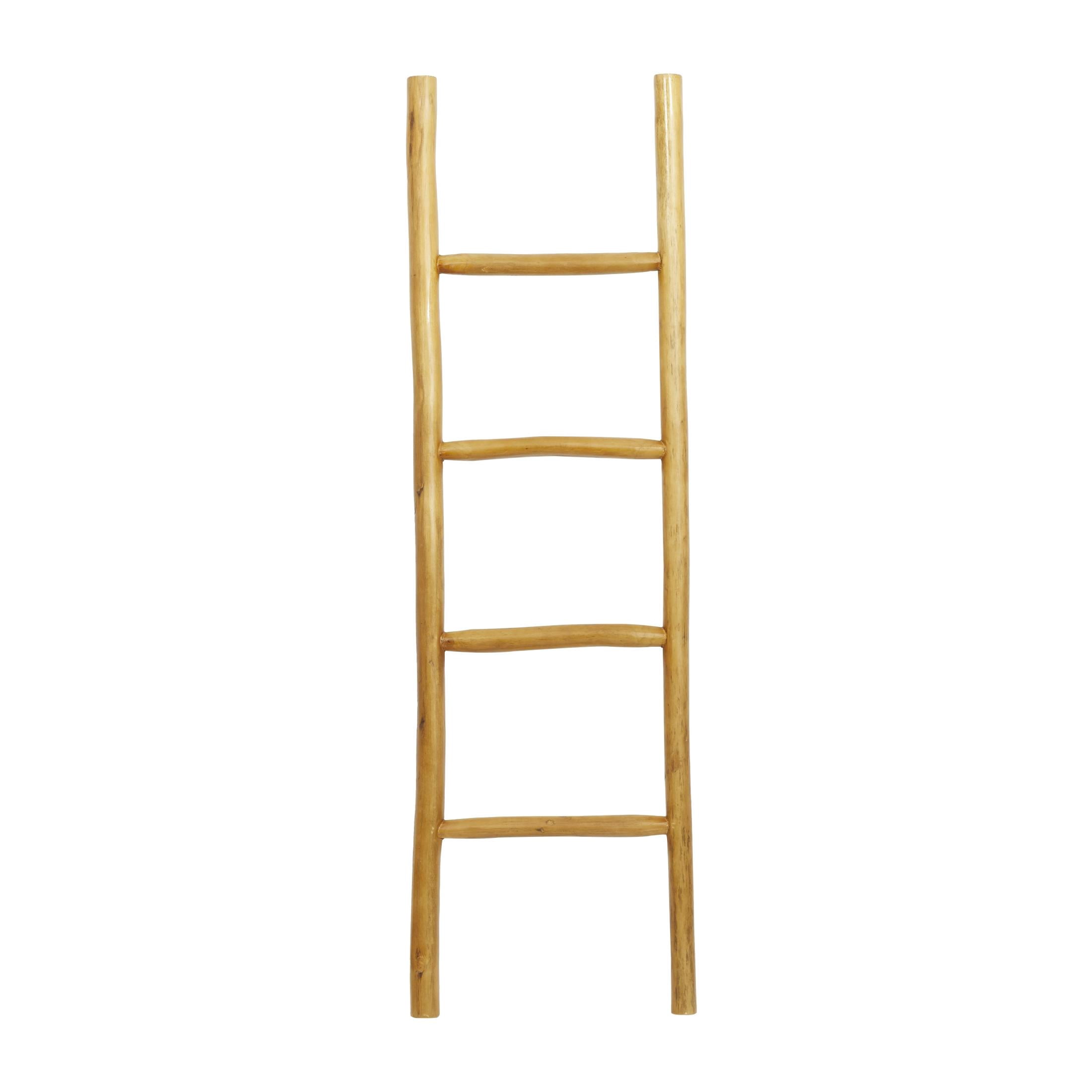 DecMode 18" x 59" Brown Teak Wood Handmade 4 Rung Ladder, 1-Piece