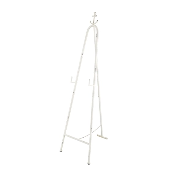 DecMode 17" x 65" White Metal Adjustable 3 Tier Anchor Easel with Foldable Stand and Chain Support, 1-Piece