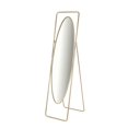 thumbnail image 1 of DecMode 17" x 66" Gold Metal Geometric Oval Floor Mirror with Rectangular Frame and Stand, 1 of 9