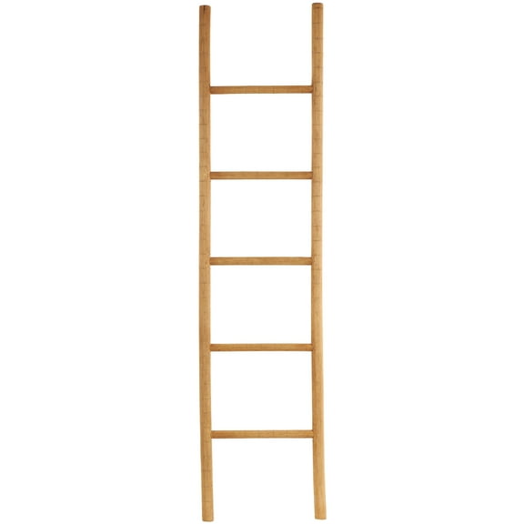 DecMode 17" x 71" Brown Wood Handmade 5 Rung Ladder, 1-Piece