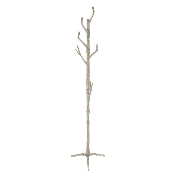 DecMode 17" x 71" Silver Aluminum Metal Tree Branch 6 Hook Coat Rack, 1-Piece