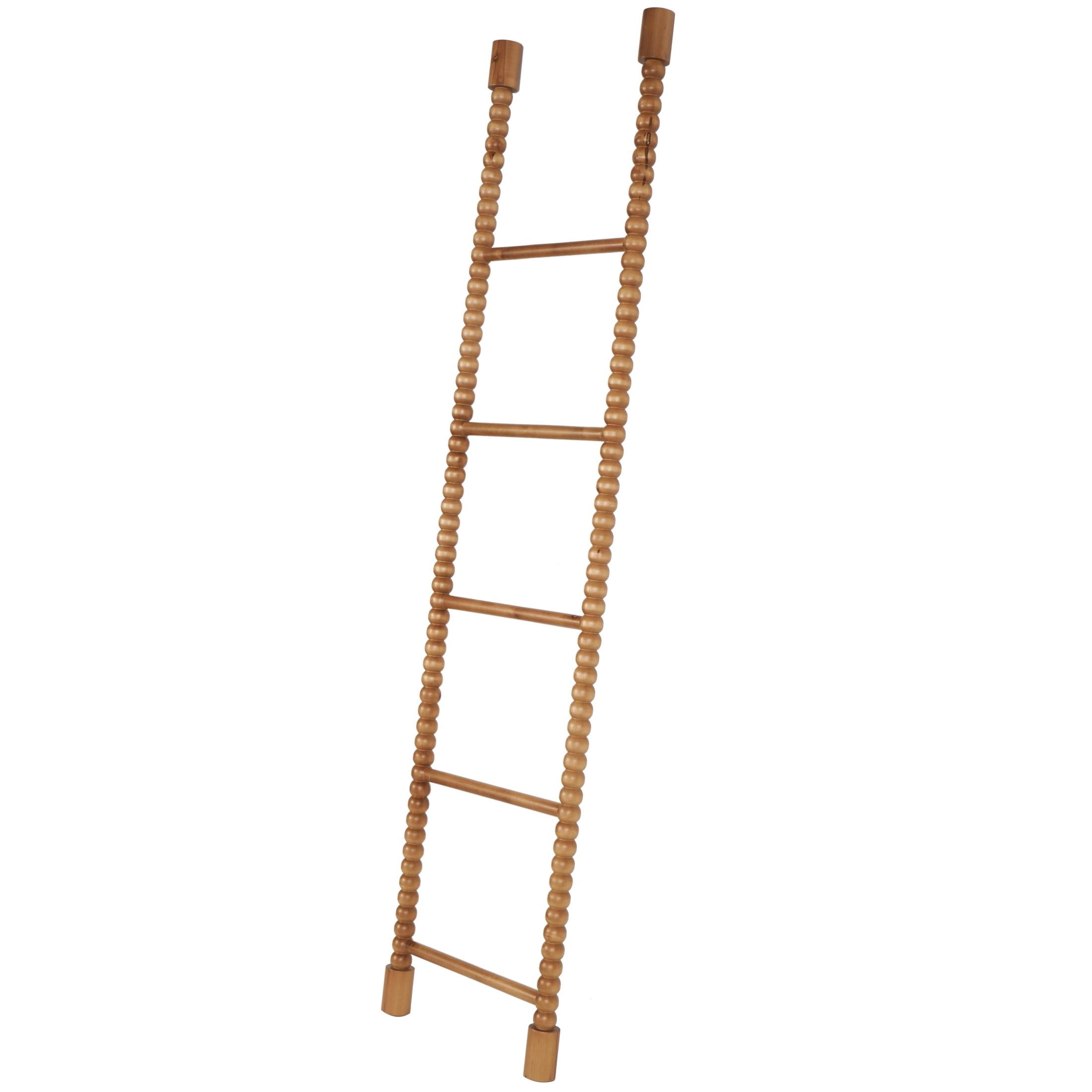 DecMode 17" x 73" Brown Wood Beaded 5 Rung Ladder, 1-Piece