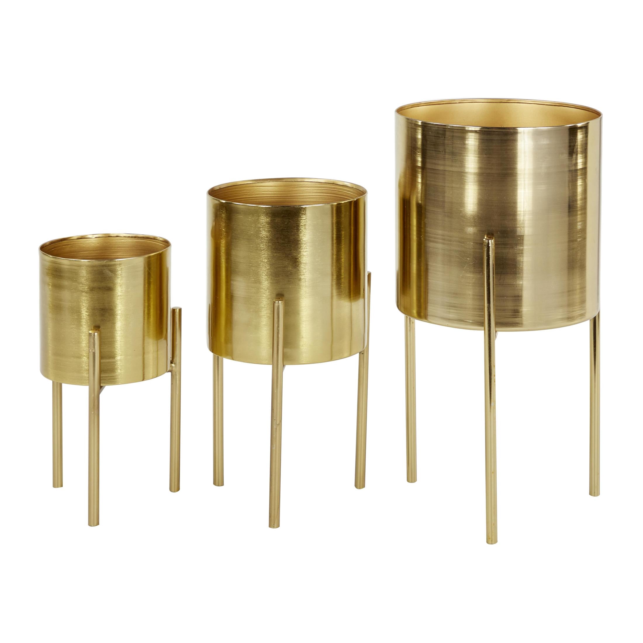 DecMode 18", 14", 12"H Gold Metal Planter with Removable Stand (3 Count)