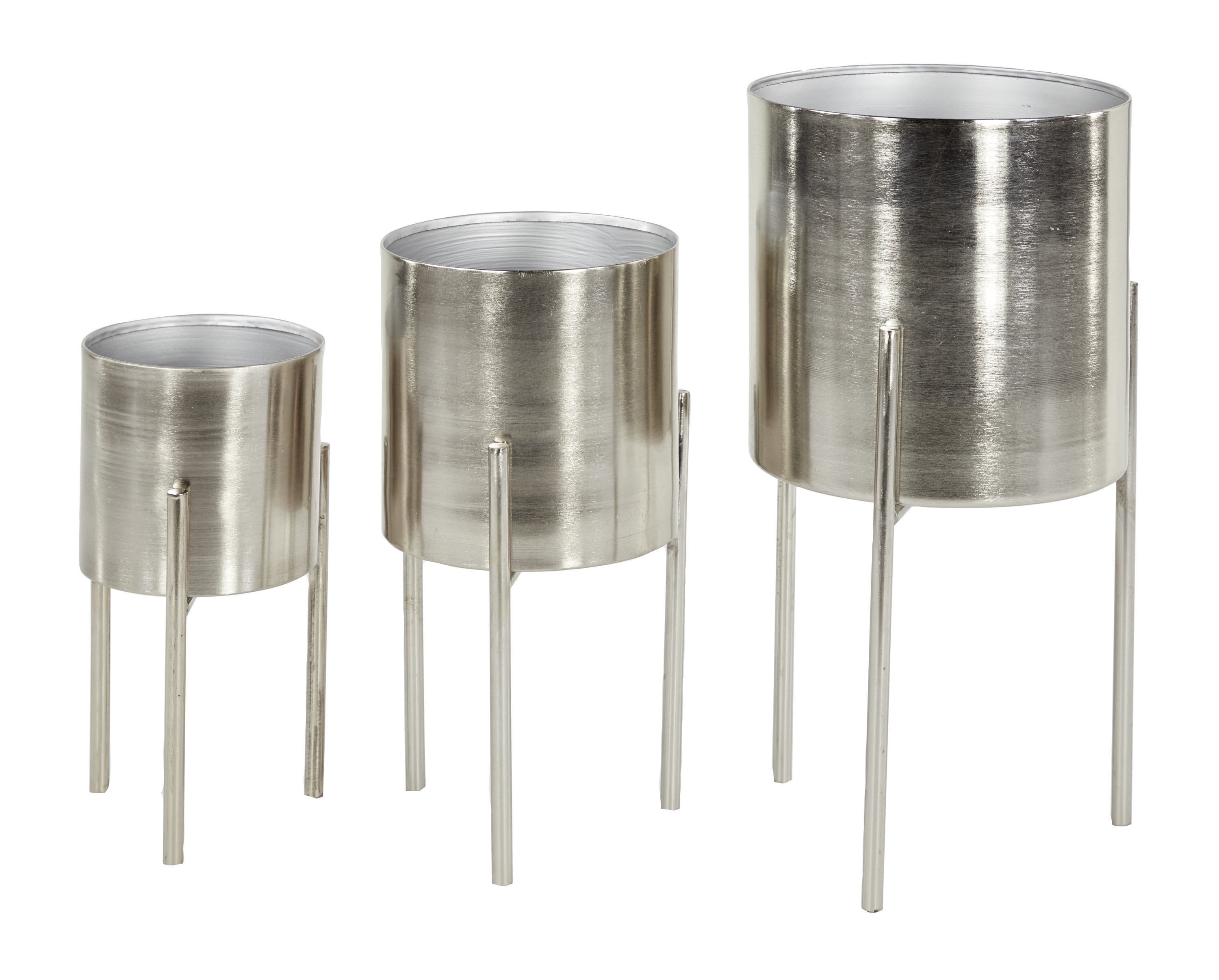 Elevated Trio Metallic Silver Iron Planters, Set of 3