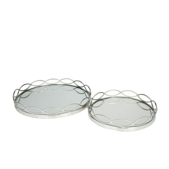 DecMode 18", 14"W Silver Stainless Steel Mirrored Tray, 2-Pieces
