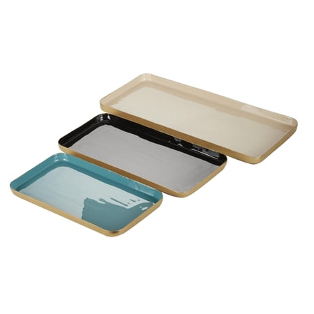 DecMode 18", 15", 13"W Multi Colored Metal Tray with Enamel Interior, 3-Pieces