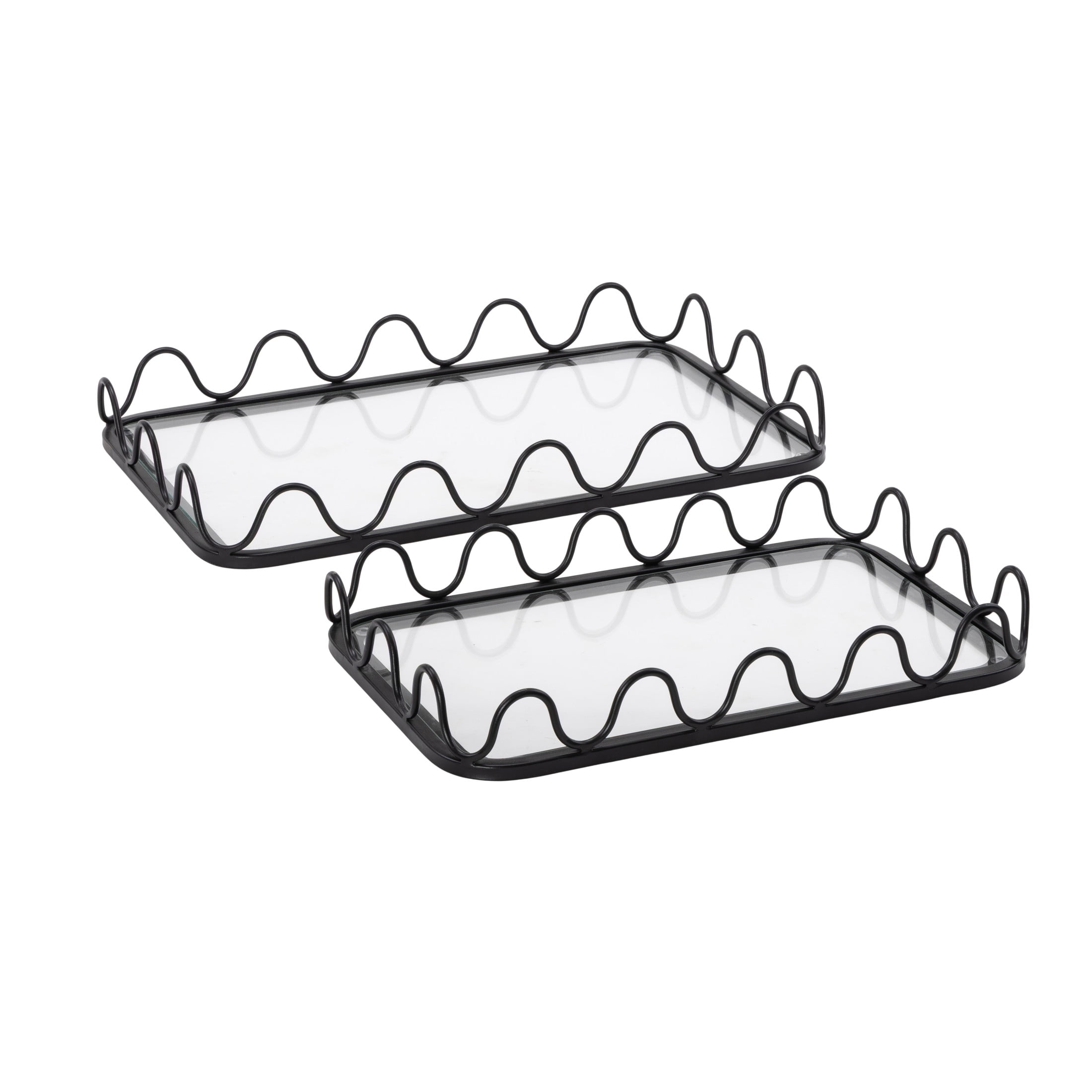 DecMode 18", 15"W Black Metal  Tray with Glass Base, 2-Pieces