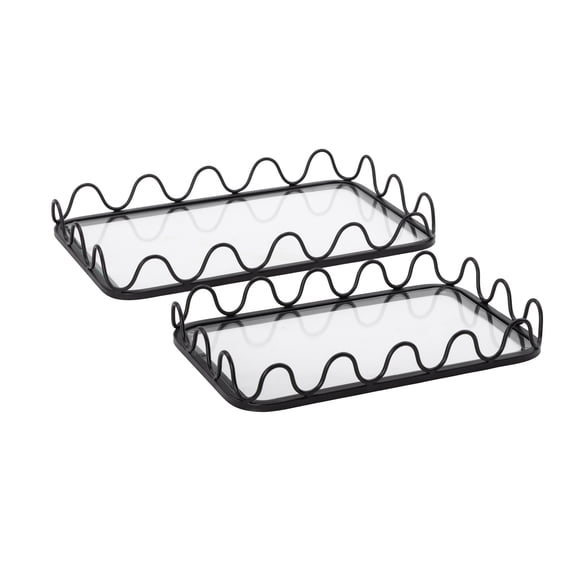 DecMode 18", 15"W Black Metal Tray with Glass Base, 2-Pieces