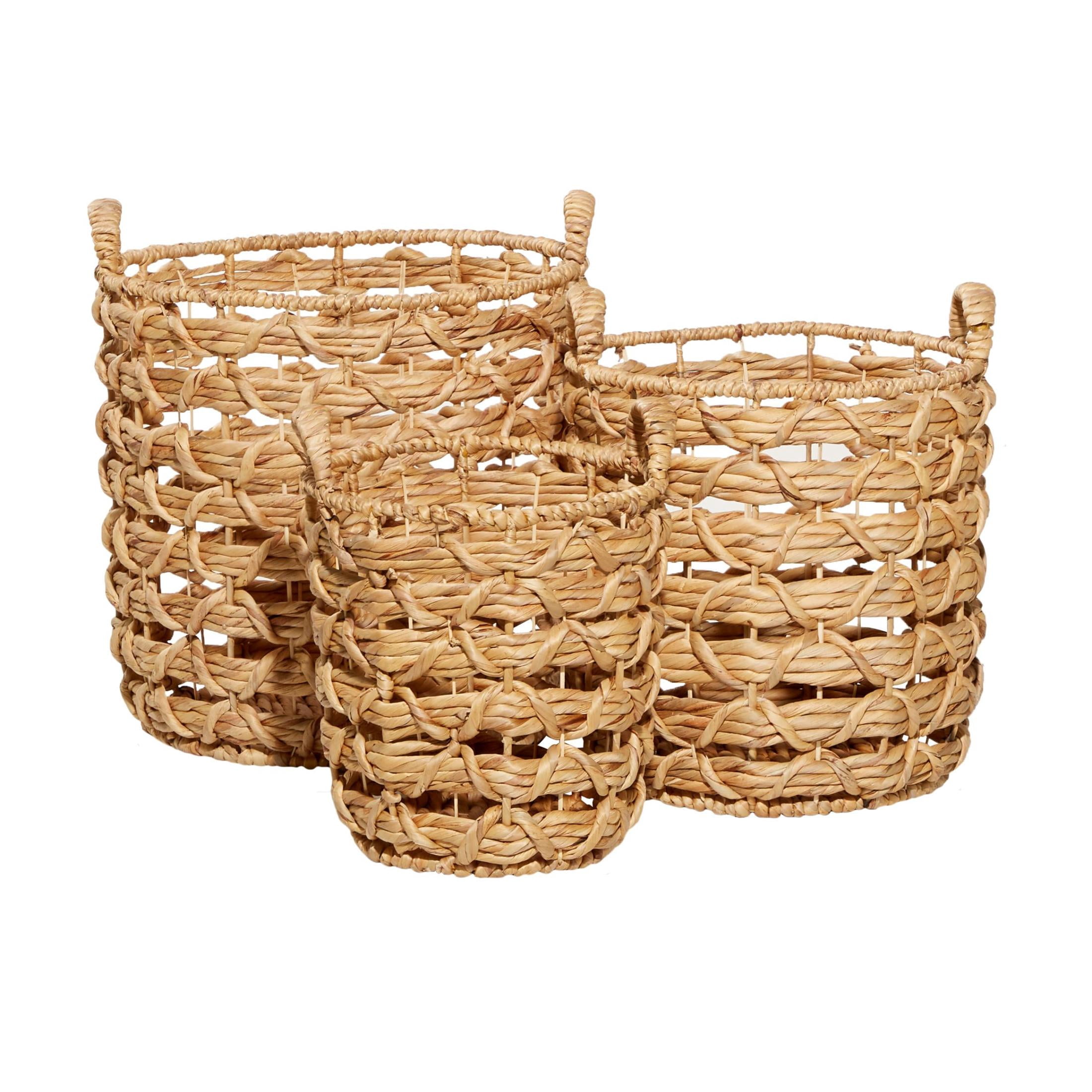 DecMode 18", 16", 15"H Brown Seagrass Handmade Storage Basket with Handles, 3-Pieces