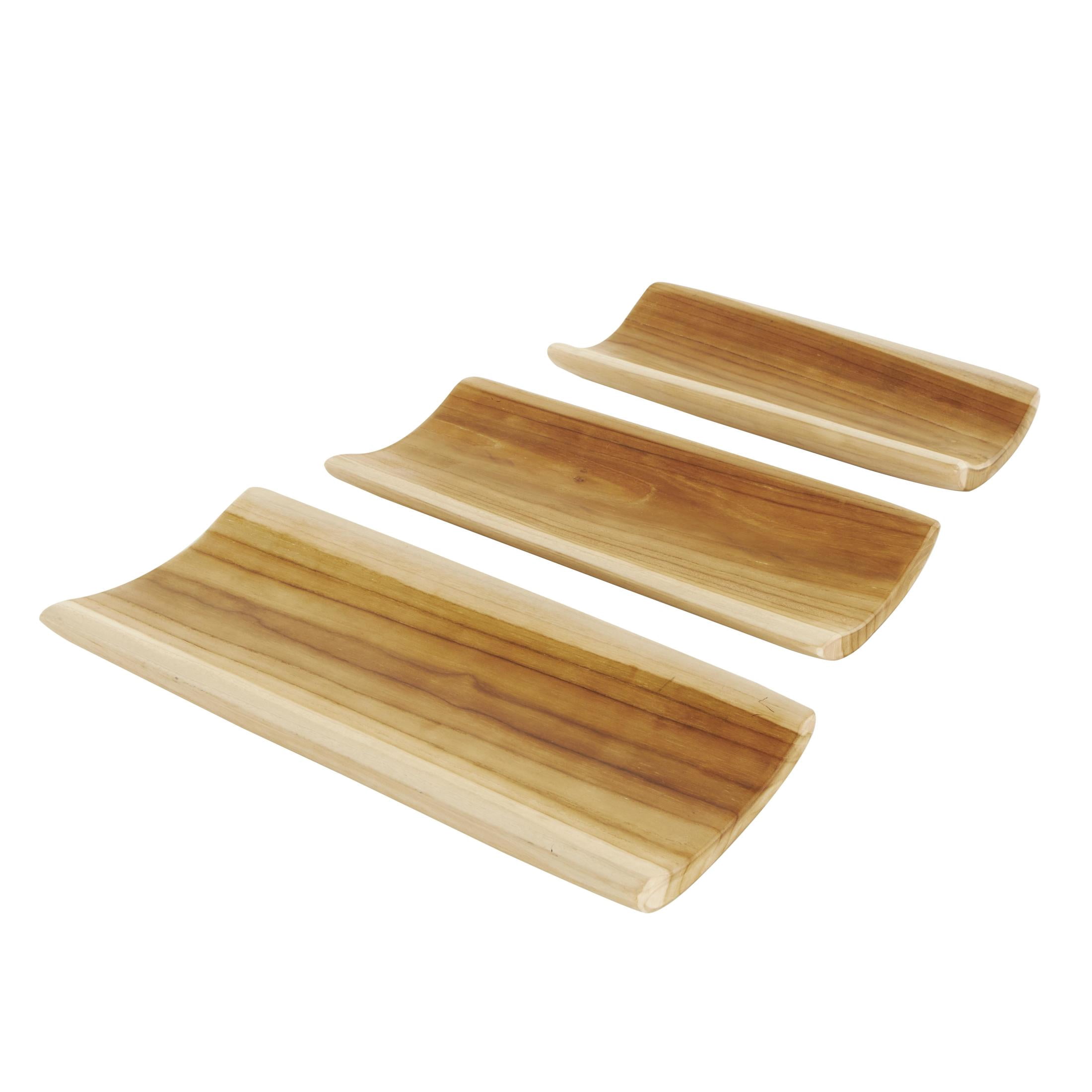 DecMode 18", 16", 14"W Brown Teak Wood Handmade Curved Tray, 3-Pieces