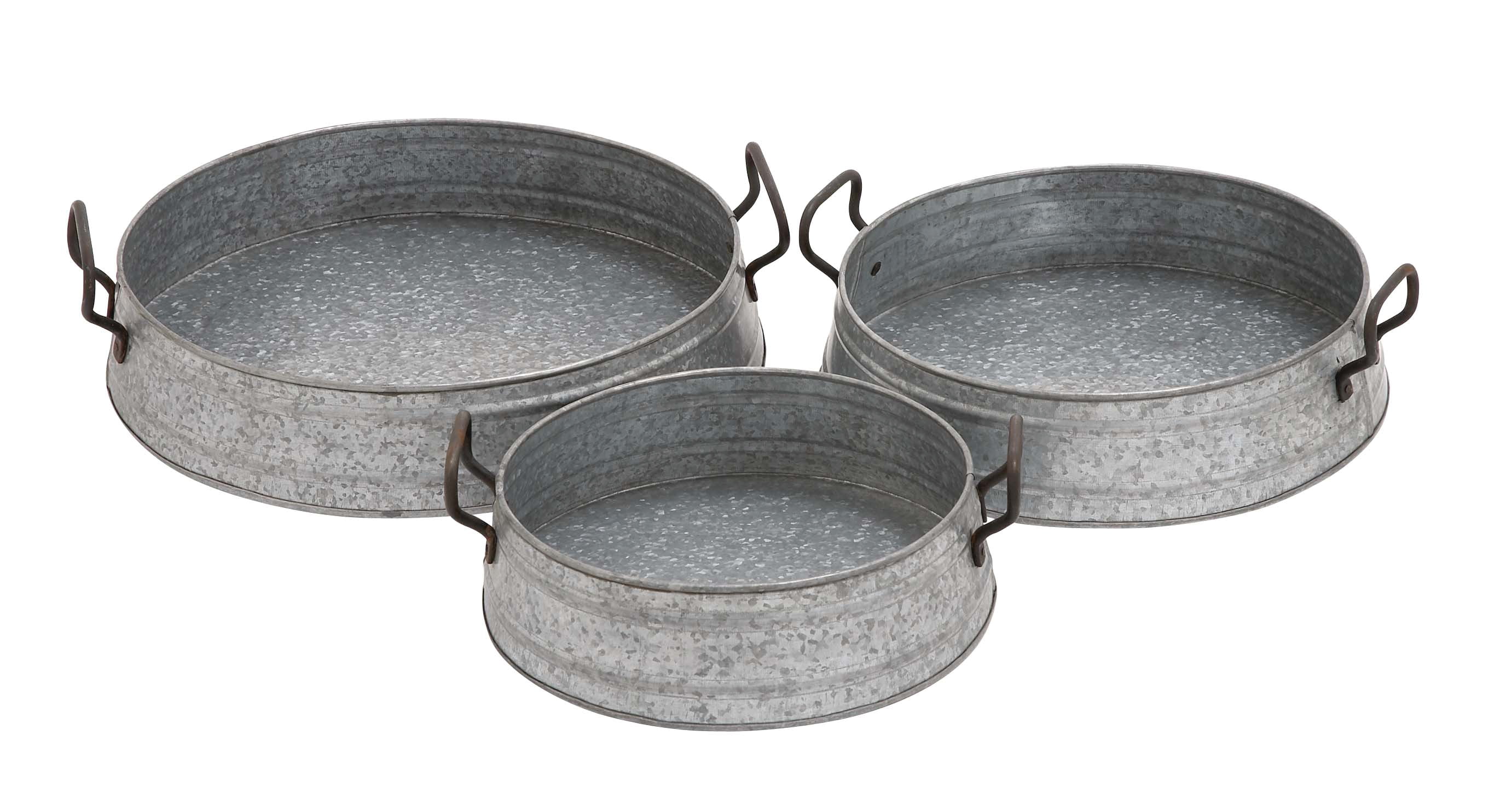 Set of 3 Gray Metal Farmhouse Decorative Trays