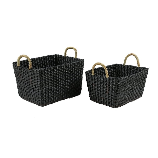 DecMode 18", 16" Black BANANA LEAF Eclectic Storage Basket, 2 - Pieces